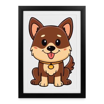 Petit chiot brun-roux (bande dessinée) - Affiche encadrée (27 × 37 cm) - noir - Devant