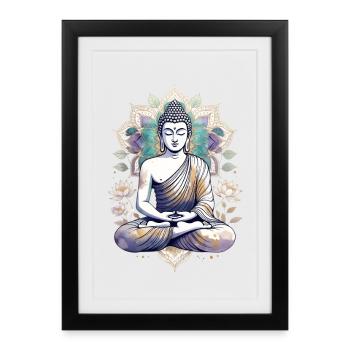 Mandala du Lotus Bouddha en Méditation - Affiche encadrée (27 × 37 cm) - noir - Devant