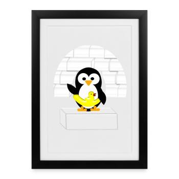 Petit Pingouin de l'Antarctique sur la banquise - Affiche encadrée (27 × 37 cm) - noir - Devant