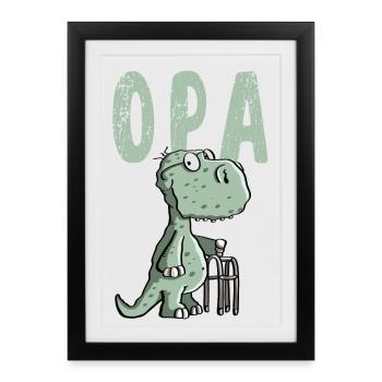 Grand-père dinosaure - Grand-père - Cadeau - Affiche encadrée (27 × 37 cm) - noir - Devant