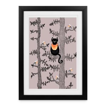 Chat & Rouge-gorge poster - Affiche encadrée (27 × 37 cm) - noir - Devant