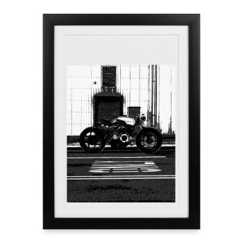 Photo urbaine en noir et blanc à moto - Affiche encadrée (27 × 37 cm) - noir - Devant