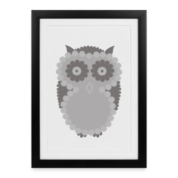 Chouette hulotte aux grands yeux curieux - Affiche encadrée (27 × 37 cm) - noir - Devant