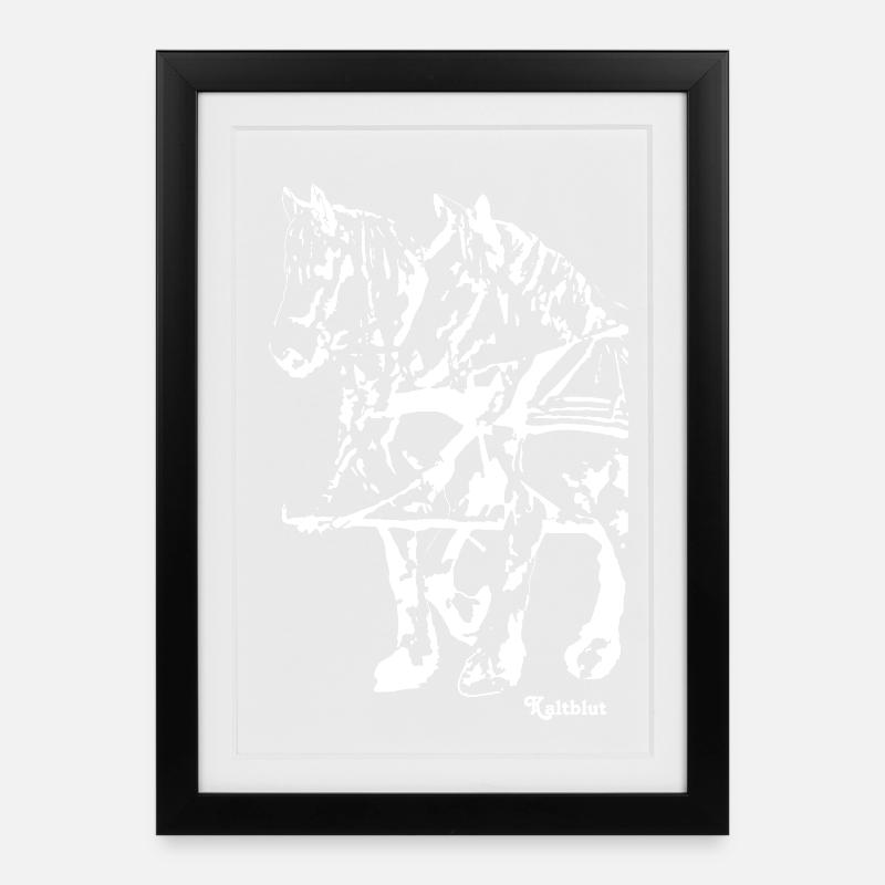 gespannkaltblutweiss - Gerahmtes Poster (27 × 37 cm) - Schwarz