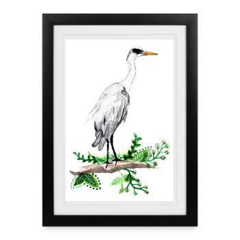 Affiche d'aquarelle de grand héron - Affiche encadrée (27 × 37 cm) - noir - Devant
