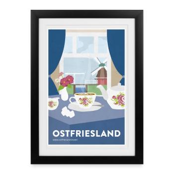 Frise orientale Vintage - Thé et moulin - Affiche encadrée (27 × 37 cm) - noir - Devant