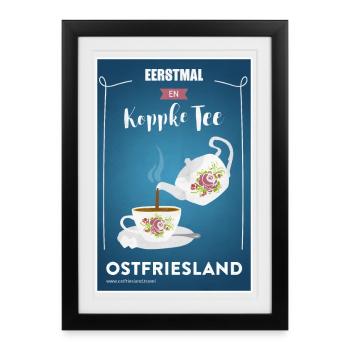 Frise orientale Vintage Travel - Théière - Affiche encadrée (27 × 37 cm) - noir - Devant