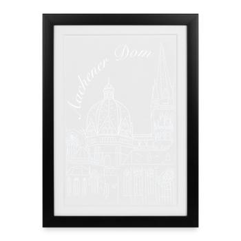 Aachen Cathedral in Germany, hand-drawn - Framed poster (27 × 37 cm) - black - Front