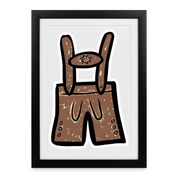 Lederhose - Farbige Zeichnung - Gerahmtes Poster (27 × 37 cm) - Schwarz - Vorne