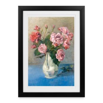 Peinture - Peinture avec des roses dans un vase. - Affiche encadrée (27 × 37 cm) - noir - Devant