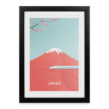 Paysage de montagne japonais avec Shinkansen - Affiche encadrée (27 × 37 cm) - noir - Devant