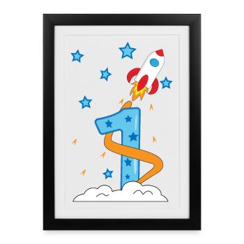 1st Birthday Baby Child Rocket - Framed poster (27 × 37 cm) - black - Front