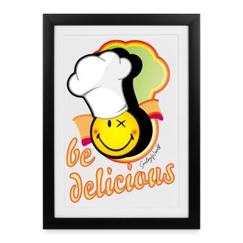 smiley joyeux avec un grand chapeau de chef - Affiche encadrée (27 × 37 cm) - noir - Devant