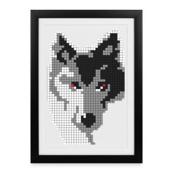 Loup gris en forme de t-shirt pixel Classic - Affiche encadrée (27 × 37 cm) - noir - Devant