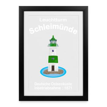 Leuchtturm Schleimünde grün-weiß Ostsee, Zeichnung - Gerahmtes Poster (27 × 37 cm) - Schwarz - Vorne