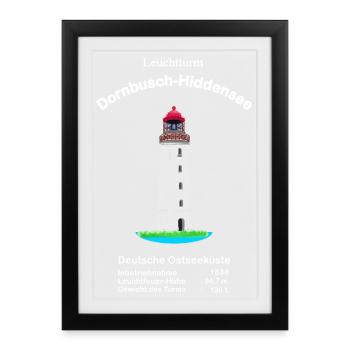 Leuchtturm Dornbusch, Insel Hiddensee, Ostseeküste - Gerahmtes Poster (27 × 37 cm) - Schwarz - Vorne