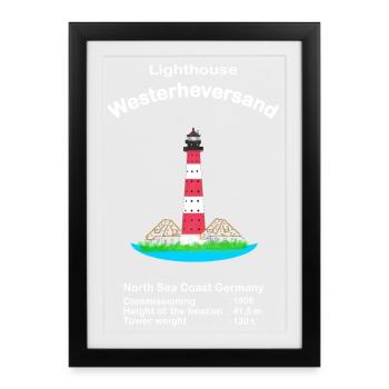 Leuchtturm Westerheversand, Nordsee, Deutschland - Gerahmtes Poster (27 × 37 cm) - Schwarz - Vorne