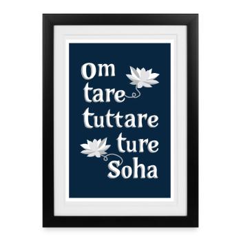 Om Tare Tuttare Ture Soha - bleu - Affiche encadrée (27 × 37 cm) - noir - Devant