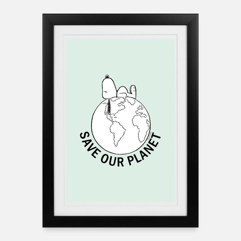 Peanuts Snoopy Save Our Planet Umwelt Poster - Gerahmtes Poster (27 × 37 cm) - Schwarz