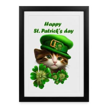Cute kitten celebrates St. Patrick's Day - Framed poster (27 × 37 cm) - black - Front