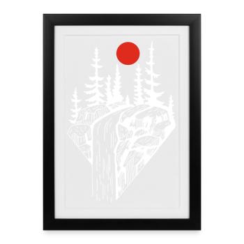La cascade blanche et le soleil rouge - Affiche encadrée (27 × 37 cm) - noir - Devant