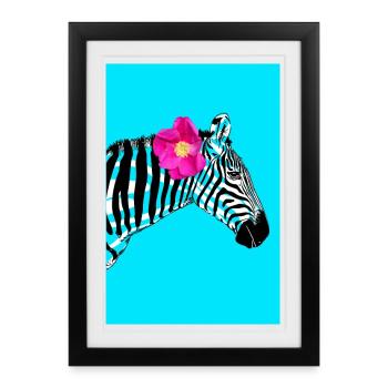 Zèbre avec Flower Hipster Summer Design - Affiche encadrée (27 × 37 cm) - noir - Devant