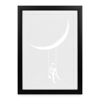 Astronaut se balance sous le style street art de Moond - Affiche encadrée (27 × 37 cm) - noir - Devant