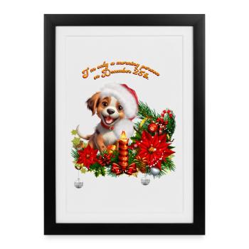 Drôle de chiot à la lueur des bougies - Affiche encadrée (27 × 37 cm) - noir - Devant