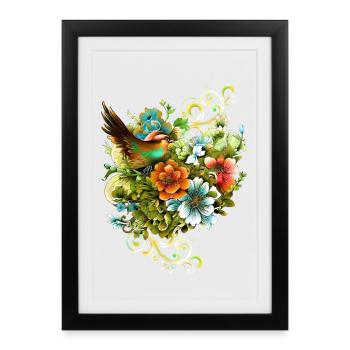 La beauté des oiseaux et des fleurs ensemble. - Affiche encadrée (27 × 37 cm) - noir - Devant