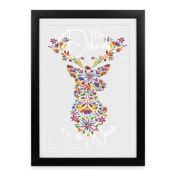 My Dirndl is in da Wäsch Trachtenshirt Hirsch - Gerahmtes Poster (27 × 37 cm) - Schwarz - Vorne