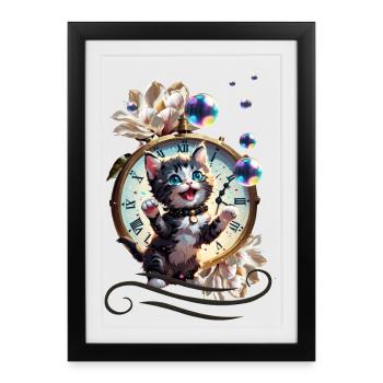 Bonne année, je vous souhaite le chaton mignon. - Affiche encadrée (27 × 37 cm) - noir - Devant