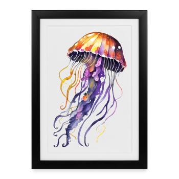 Aquarelle de méduse - Affiche encadrée (27 × 37 cm) - noir - Devant