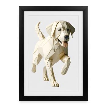 White Labrador Dog Origami Geometric 3D - Framed poster (27 × 37 cm) - black - Front