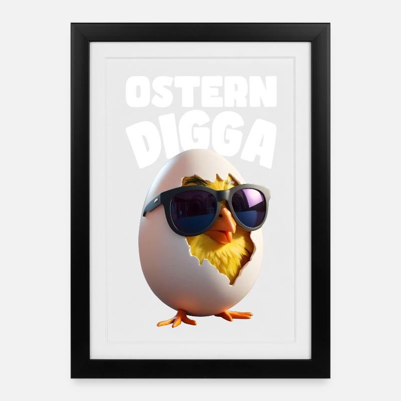 Witziges Ostern Digga Design mit Küken und Ei - Gerahmtes Poster (27 × 37 cm) - Schwarz