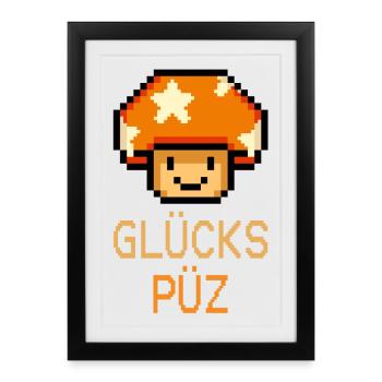 Glückspüz - Lucky Guy, Dialect, Pixel - Framed poster (27 × 37 cm) - black - Front