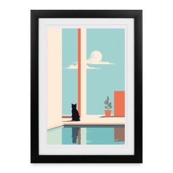 cat by the pool - Framed poster (27 × 37 cm) - black - Front