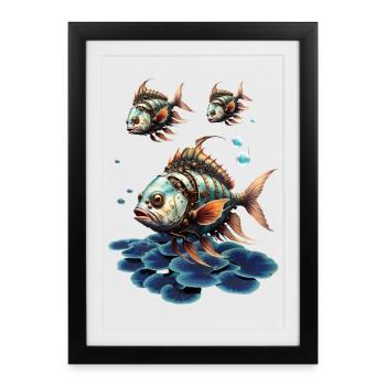 Toller Fantasy-Steampunk-Fisch. - Gerahmtes Poster (27 × 37 cm) - Schwarz - Vorne