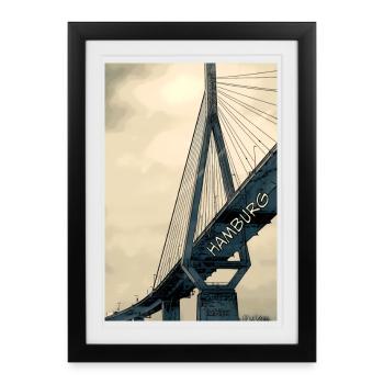Hamburg Bridges Skyline Illustration - Framed poster (27 × 37 cm) - black - Front