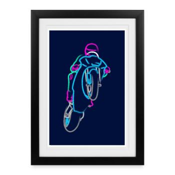 Wheelie extrême avec moto de course colorée - Affiche encadrée (27 × 37 cm) - noir - Devant