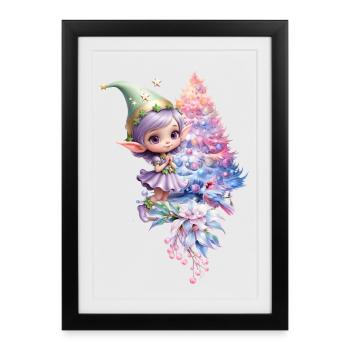 Mignon lutin de Noël aux délicates couleurs violettes - Affiche encadrée (27 × 37 cm) - noir - Devant