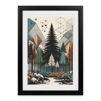 Abstract Enchanted Forest Magic and Geometry Unite - Framed poster (27 × 37 cm) - black - Front