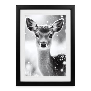 Tranquil Deer in Snowy Forest - Framed poster (27 × 37 cm) - black - Front