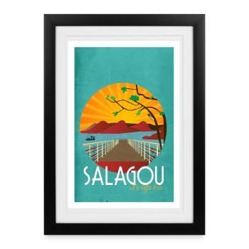 Illustration lac du Salagou | terragrafika® - Affiche encadrée (27 × 37 cm) - noir - Devant