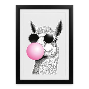 Bubble llama with humorous sunglasses - Framed poster (27 × 37 cm) - black - Front