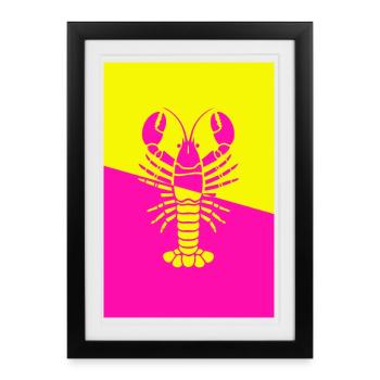 Affiche Homard jaune rose - Affiche encadrée (27 × 37 cm) - noir - Devant