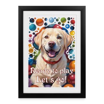 Labrador joueur dans le dressage de chien Ball Fever - Affiche encadrée (27 × 37 cm) - noir - Devant