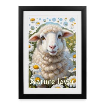 Amoureux de la nature câlin mouton fleur prairie - Affiche encadrée (27 × 37 cm) - noir - Devant