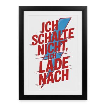 Je ne me déplace pas, je recharge - Affiche encadrée (27 × 37 cm) - noir - Devant