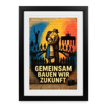 Construire des ponts ensemble Ukraine / Allemagne - Affiche encadrée (27 × 37 cm) - noir - Devant