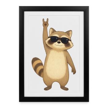 Retro Raccoon Rocker - Framed poster (27 × 37 cm) - black - Front